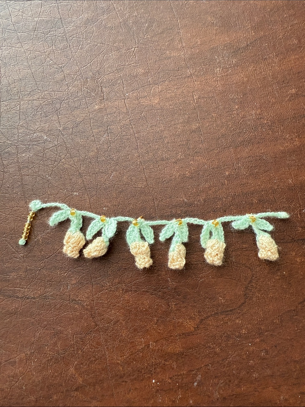 Brand New Hand Crochet Tulips/Beads Bracelet; 6.75” Length
